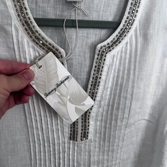 NWT Tommy Bahama Women's White Linen Long Sleeve Tunic Blouse Size Medium - Picture 7 of 13